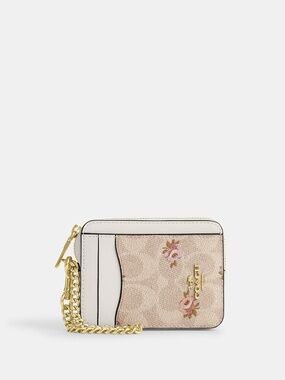 Coach Zip Card Case In Signature Canvas With Floral Print